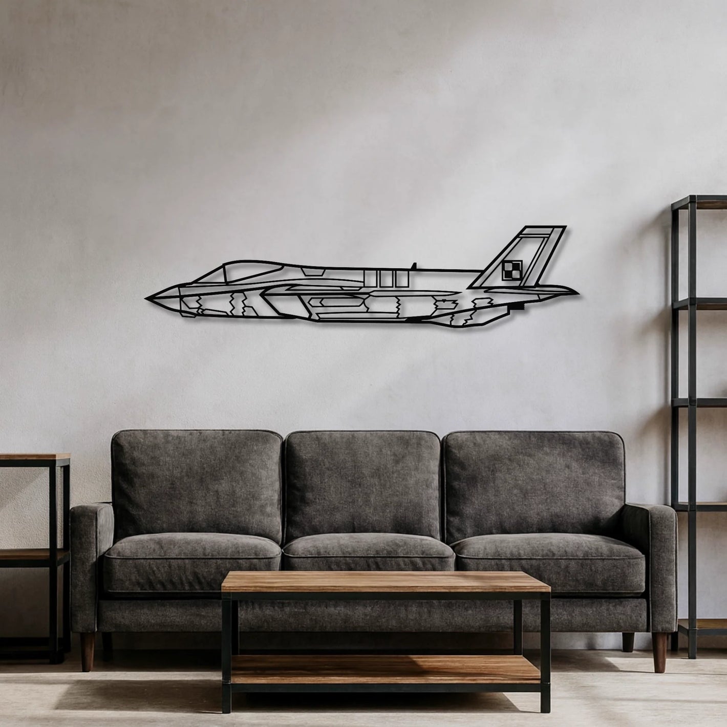 F-35 Lightning II (Polska Szachownica) – Metalowa sylwetka na ścianę