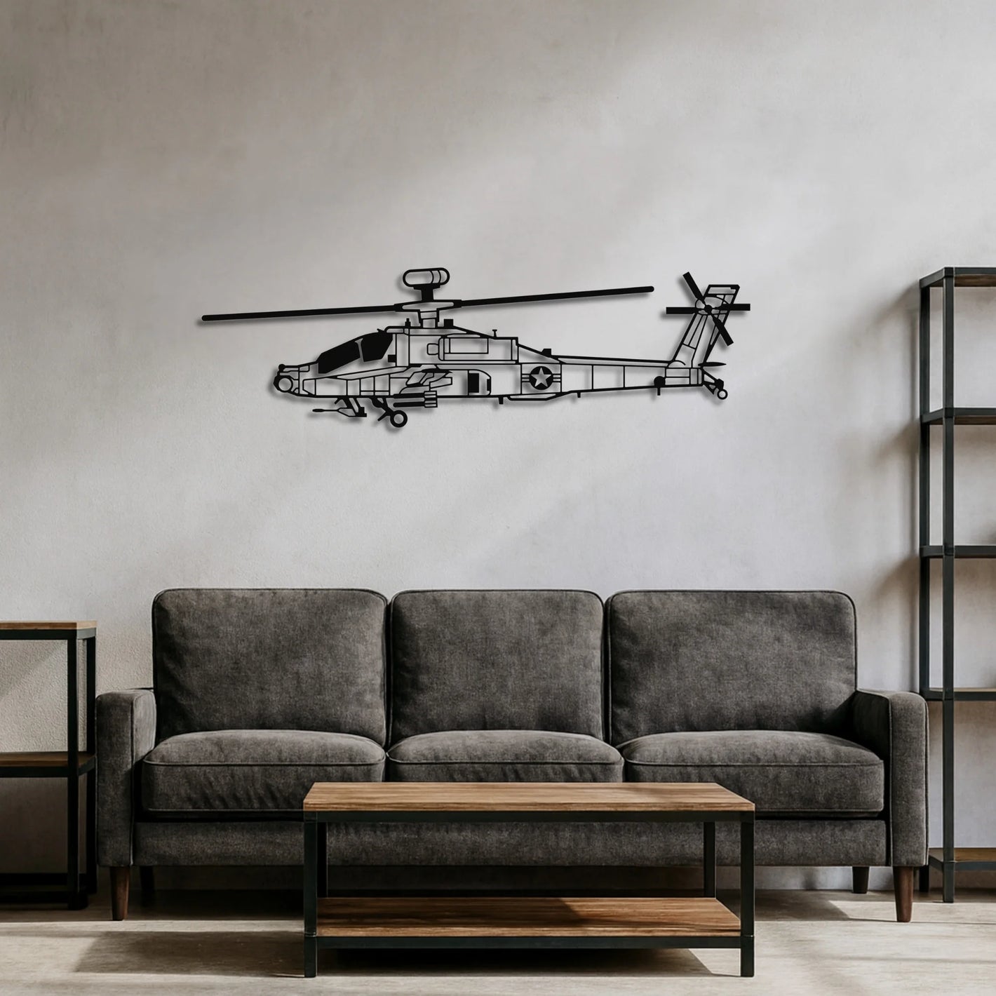 AH-64 Apache – Metalowa sylwetka na ścianę | Aircraft Sketches