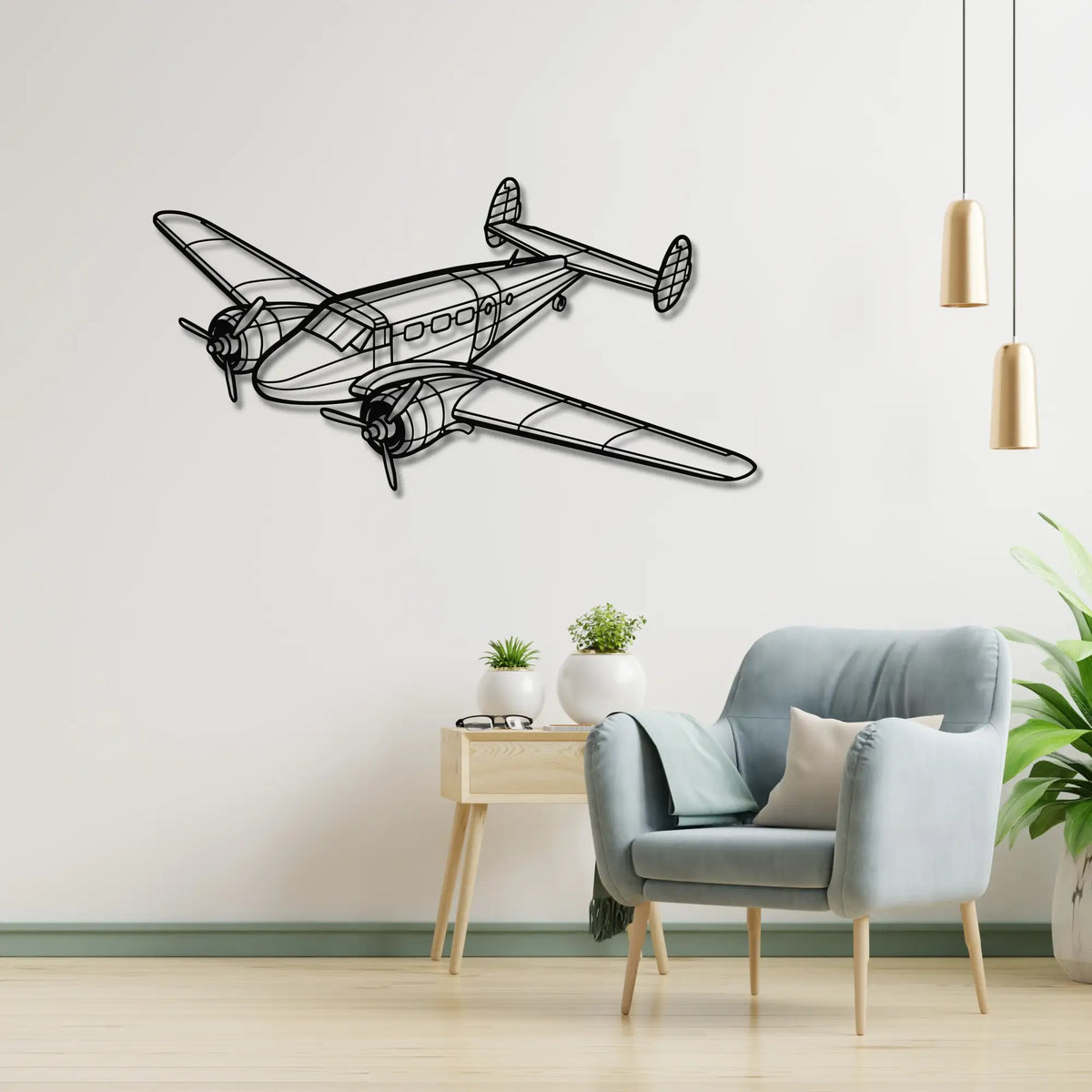 Beechcraft Model 18 - Metalowa dekoracja ścienna - metalowa ozdoba we wnętrzu industrialnym