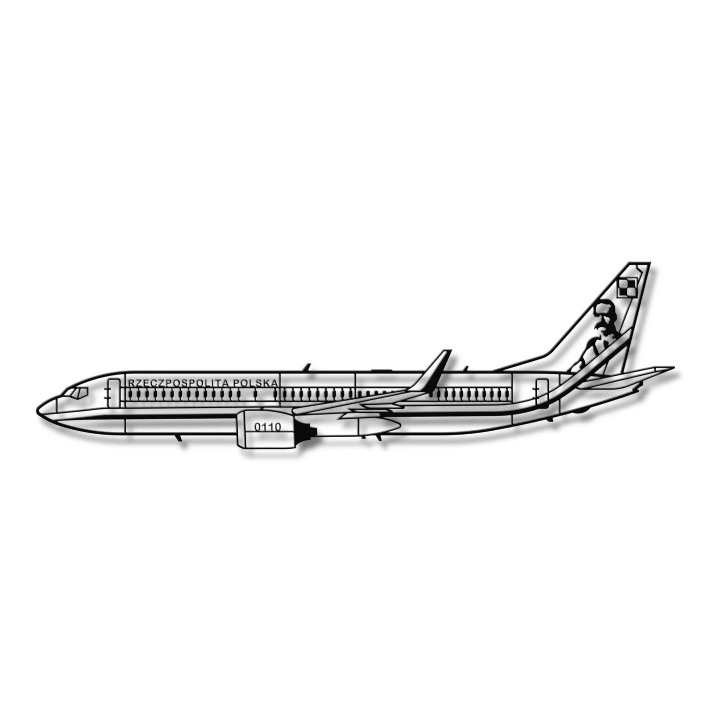 Boeing 737-800 "Marszałek Józef Piłsudski" Rządowy (Polska Szachownica) – Metalowa sylwetka na ścianę - precyzyjne detale metalowego modelu