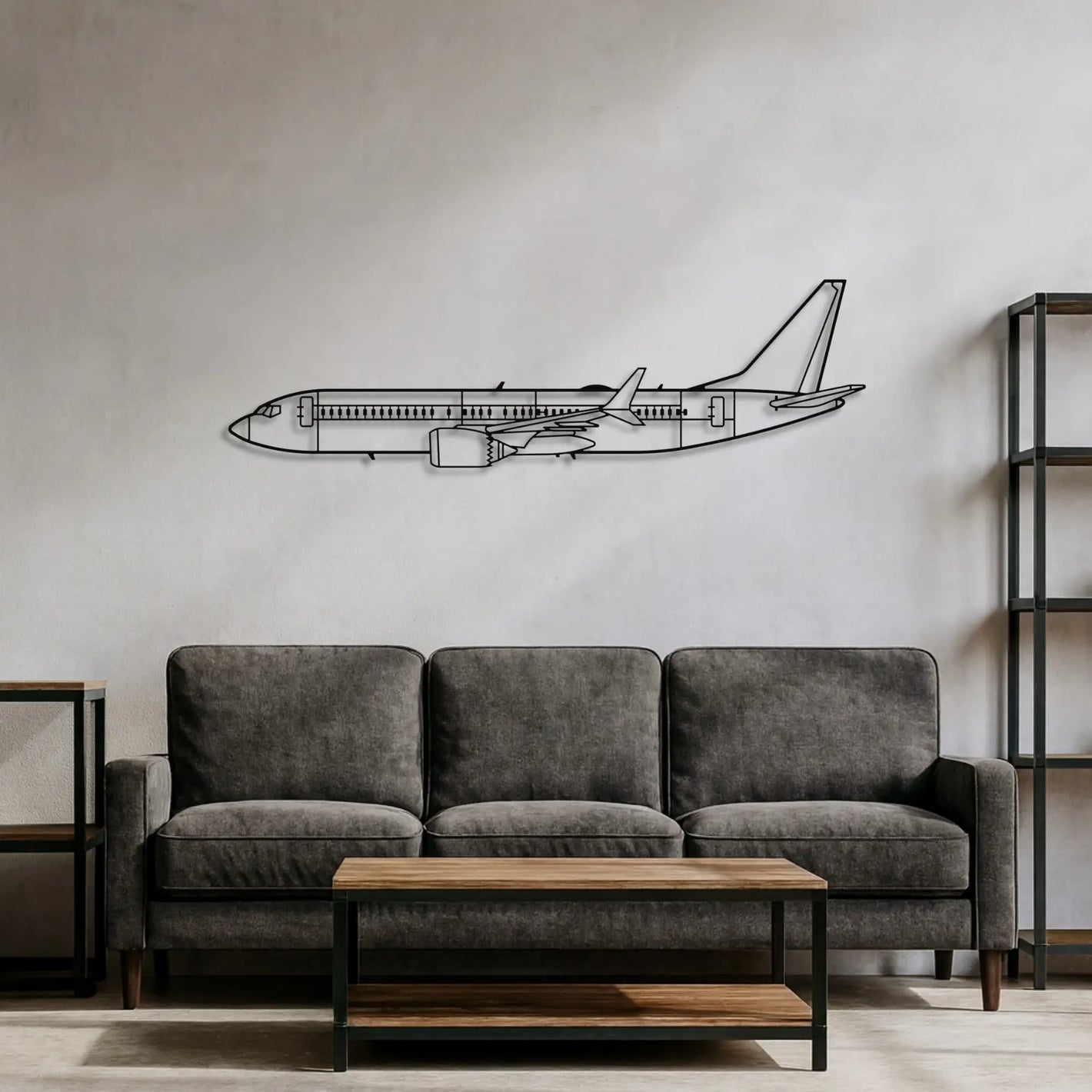 Metalowa sylwetka Boeing 737 MAX w salonie