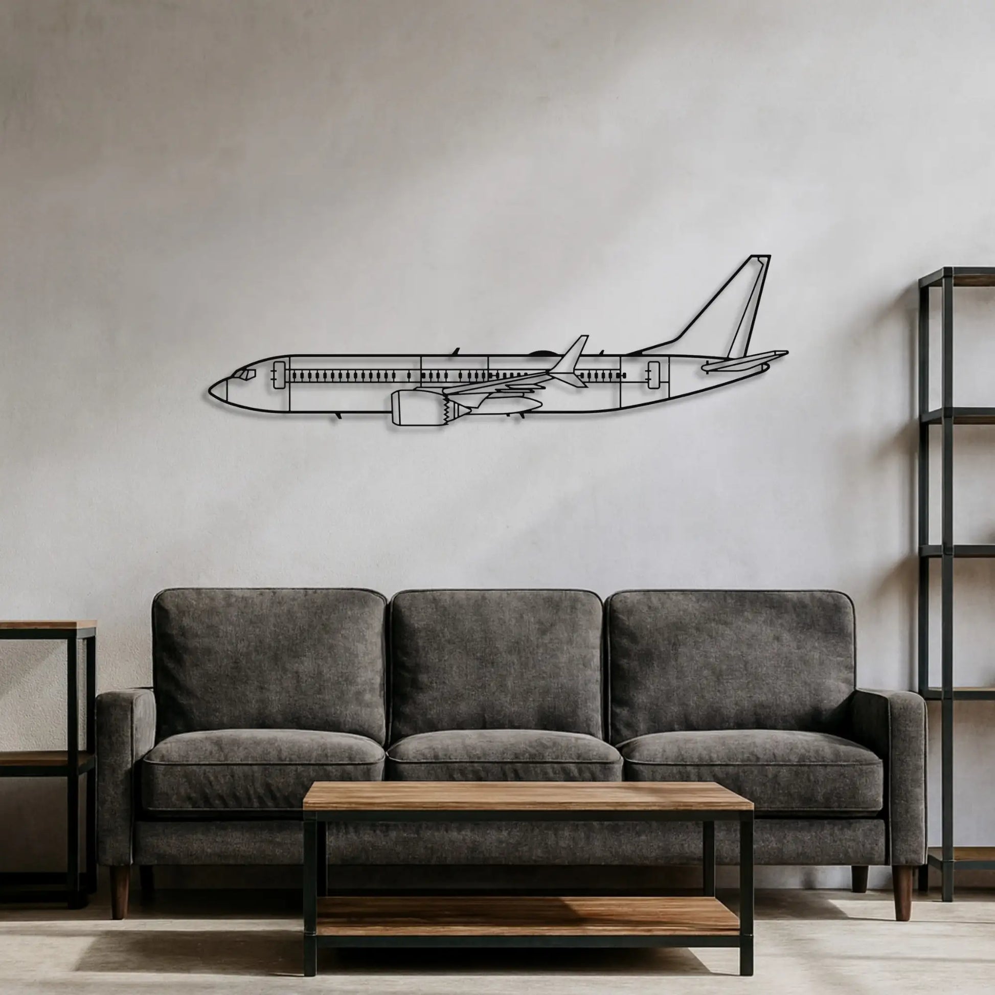 Metalowa sylwetka Boeing 737 MAX w salonie