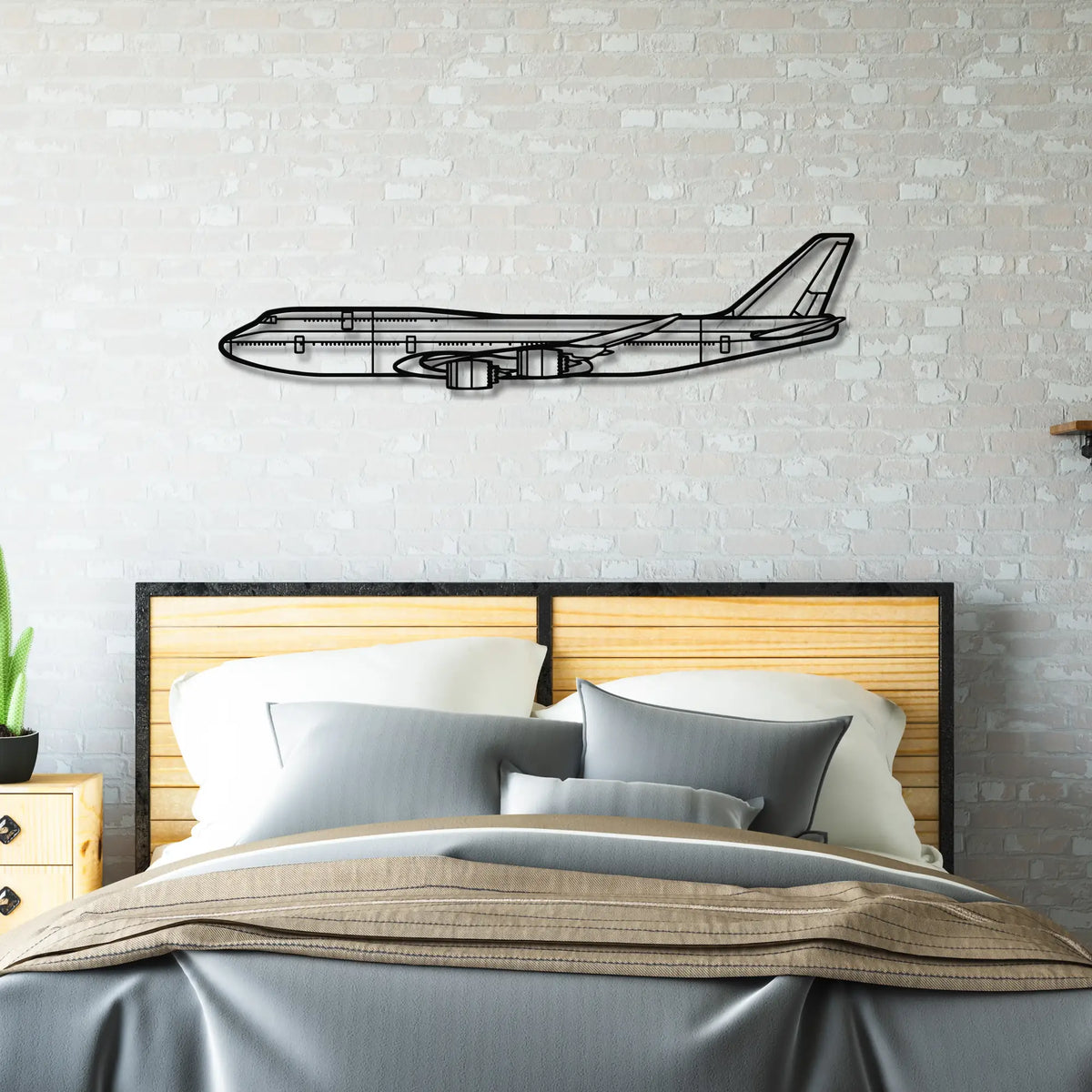 Boeing 747-8 Metalowa dekoracja ścienna - prezentacja w nowoczesnej sypialni