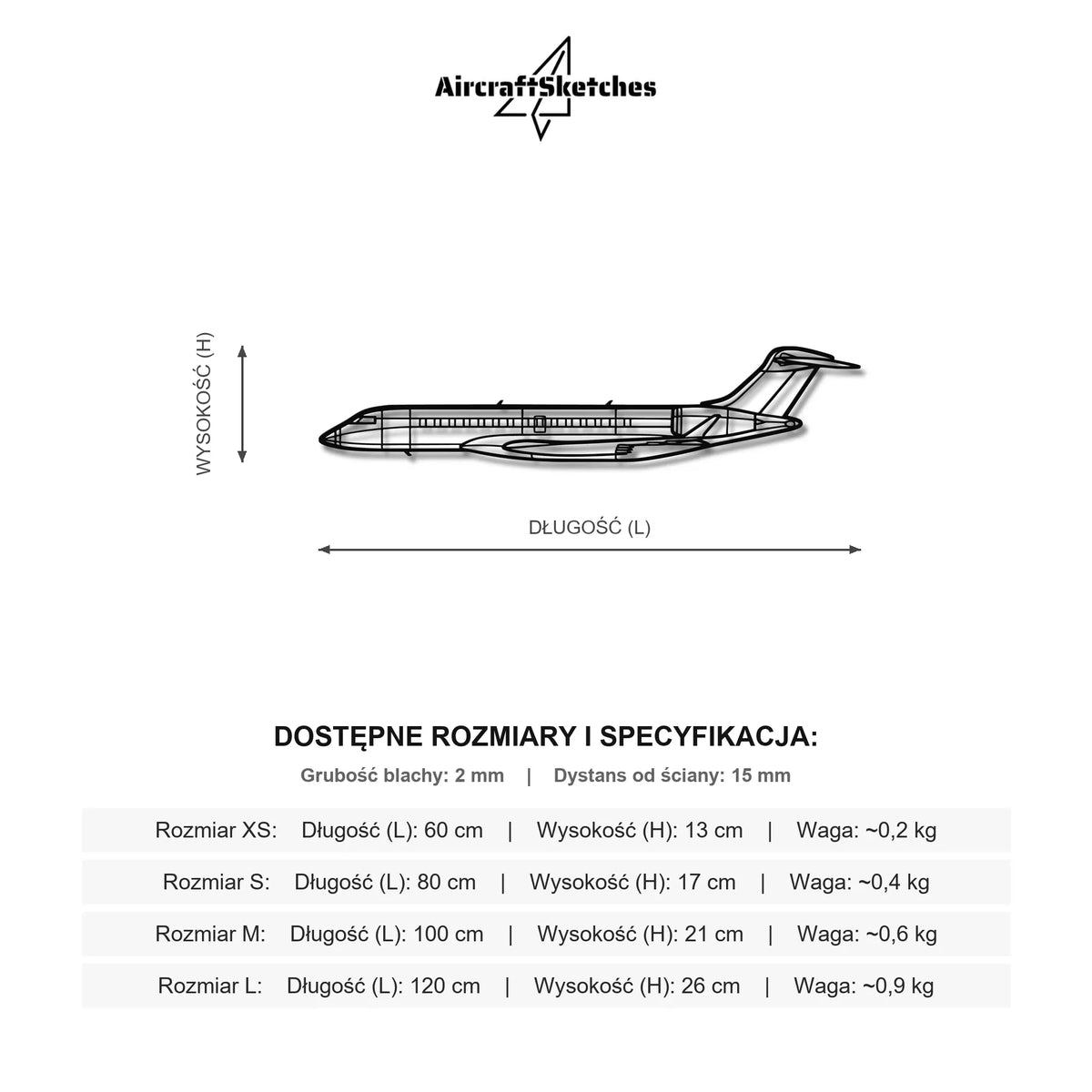 Wymiary i specyfikacja techniczna modelu: Bombardier Global 7500 - Metalowa dekoracja ścienna