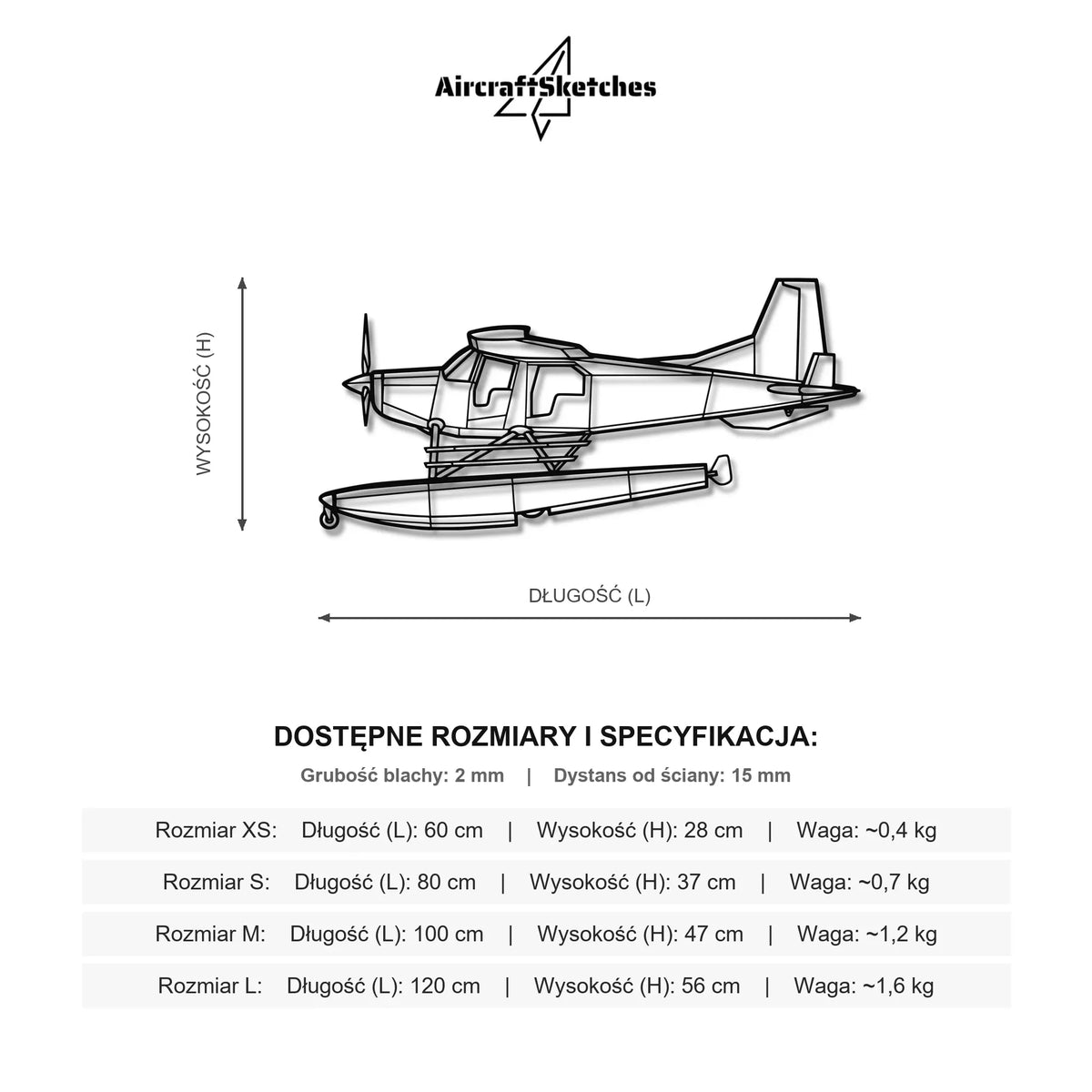 Wymiary i specyfikacja techniczna modelu: Bush Hawk XP - Metalowa dekoracja ścienna