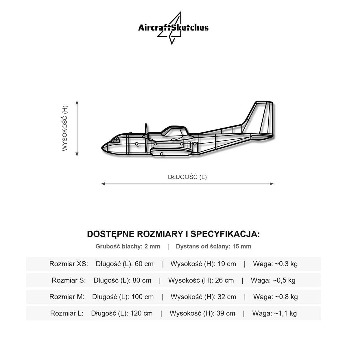 Wymiary i specyfikacja techniczna modelu: Lockheed C-160 Transall - Metalowa dekoracja ścienna