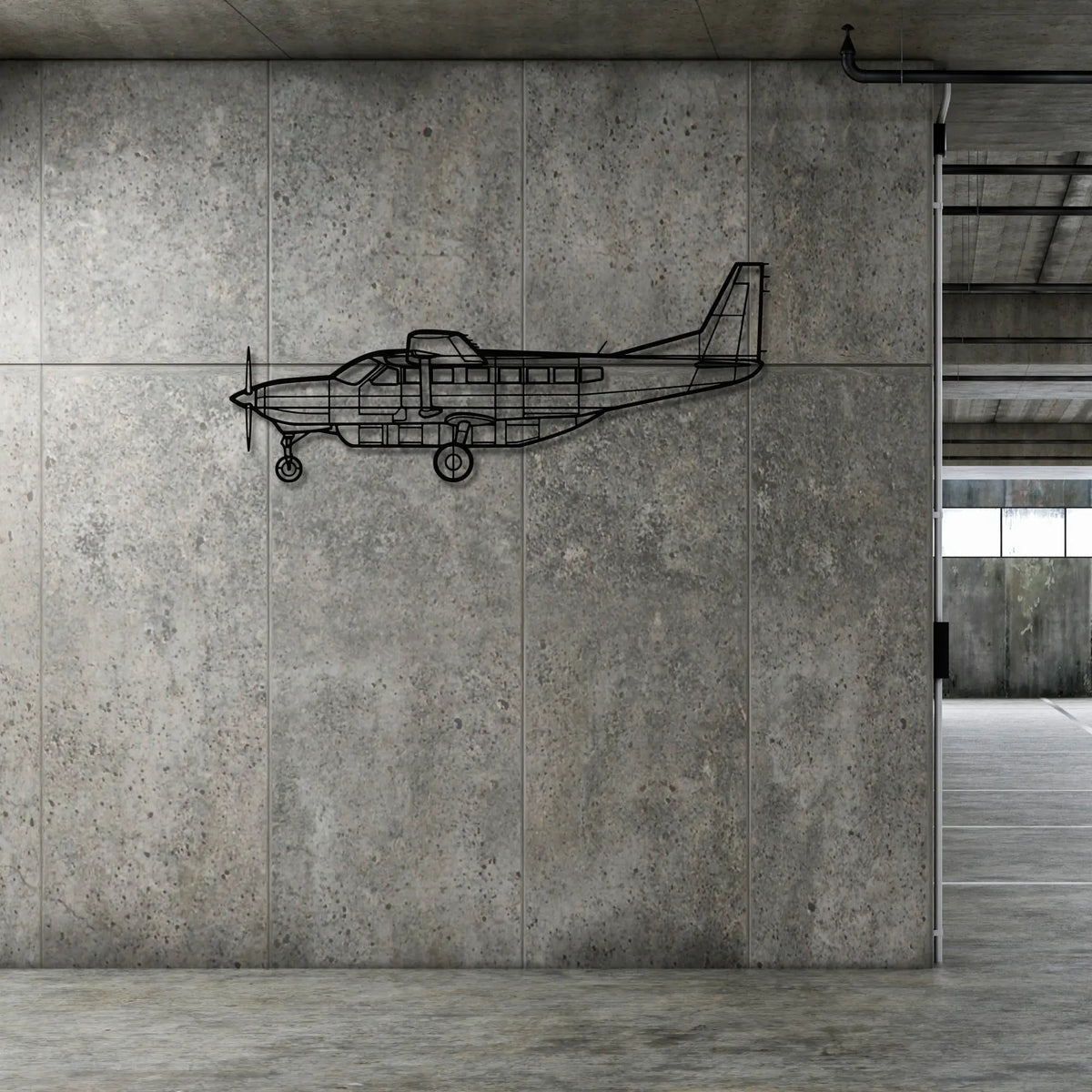 Cessna 208B Grand Caravan - Metalowa dekoracja ścienna - prezentacja w nowoczesnej sypialni