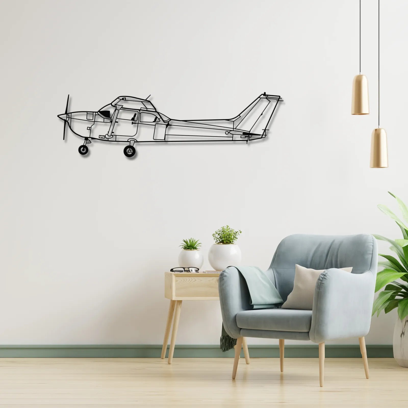 Aranżacja loftowa z wykorzystaniem - Cessna 172 – Metalowa sylwetka na ścianę