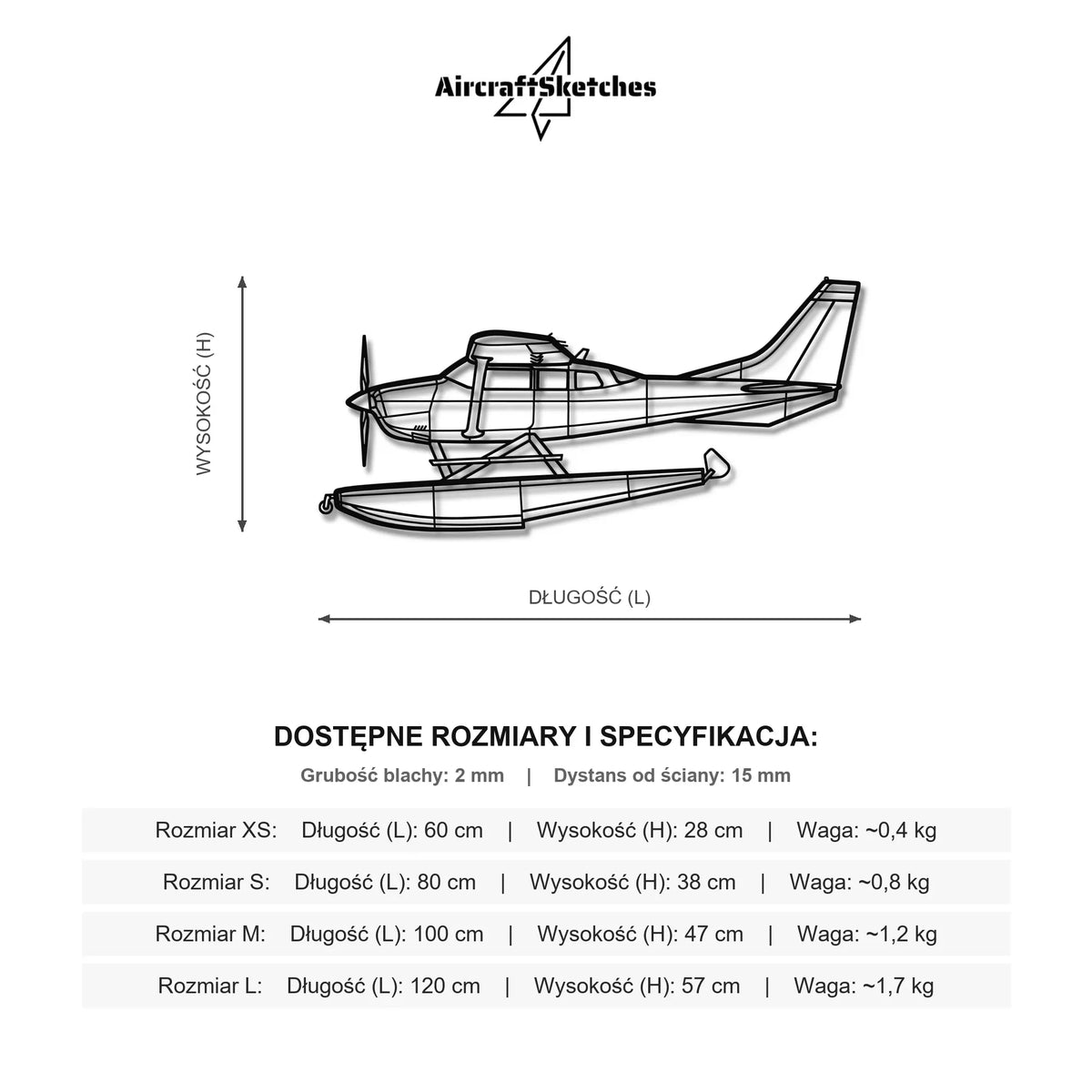 Wymiary i specyfikacja techniczna modelu: Cessna 206 Turbo Stationair - Metalowa dekoracja ścienna