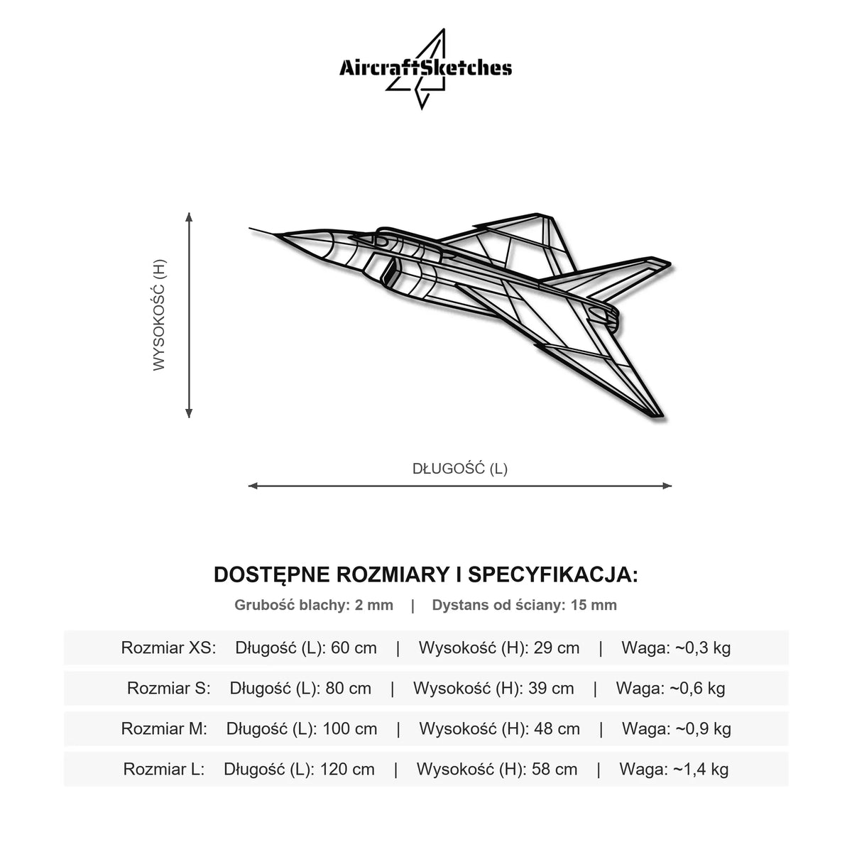 Wymiary i specyfikacja techniczna modelu: Canadair CF-105 Arrow - Metalowa dekoracja ścienna