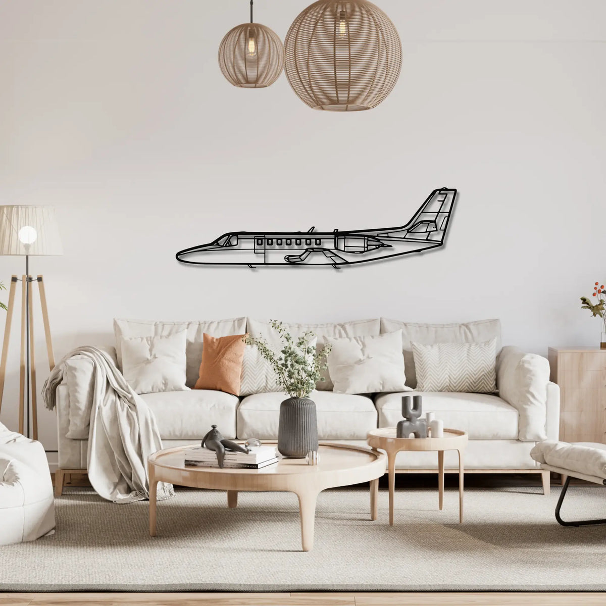Cessna Citation V - Metalowa dekoracja ścienna - prezentacja w nowoczesnej sypialni