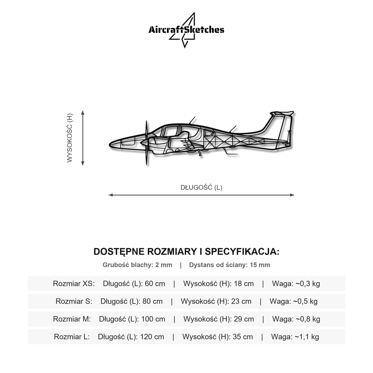 Wymiary i specyfikacja techniczna modelu: Dornier Do 228 - Metalowa dekoracja ścienna