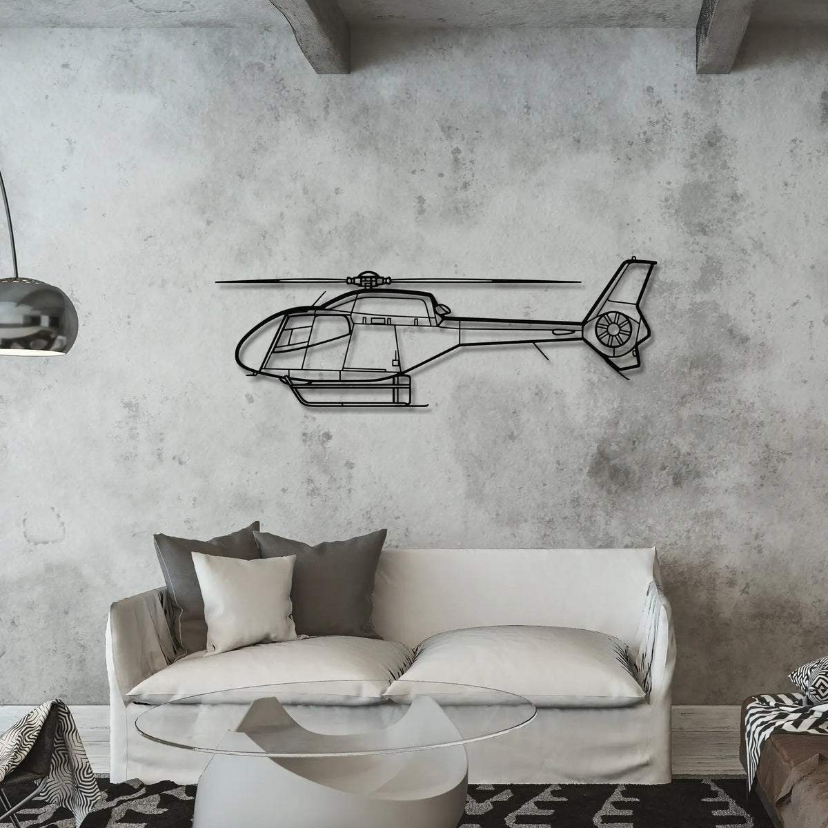 Eurocopter EC120 Colibri - Metalowa dekoracja ścienna - aranżacja w stylu loftowym