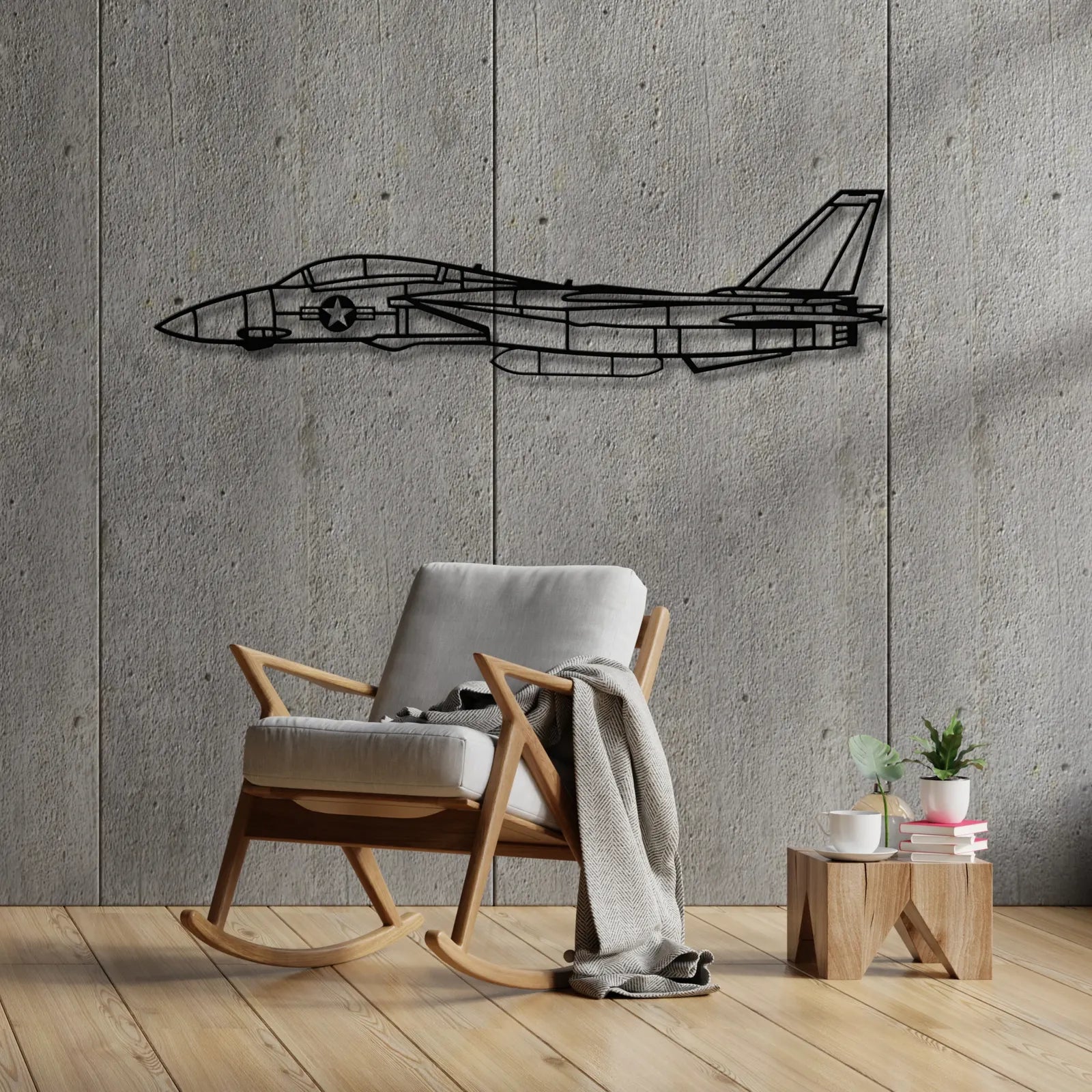Aranżacja loftowa z wykorzystaniem - F-14 Tomcat – Metalowa sylwetka na ścianę