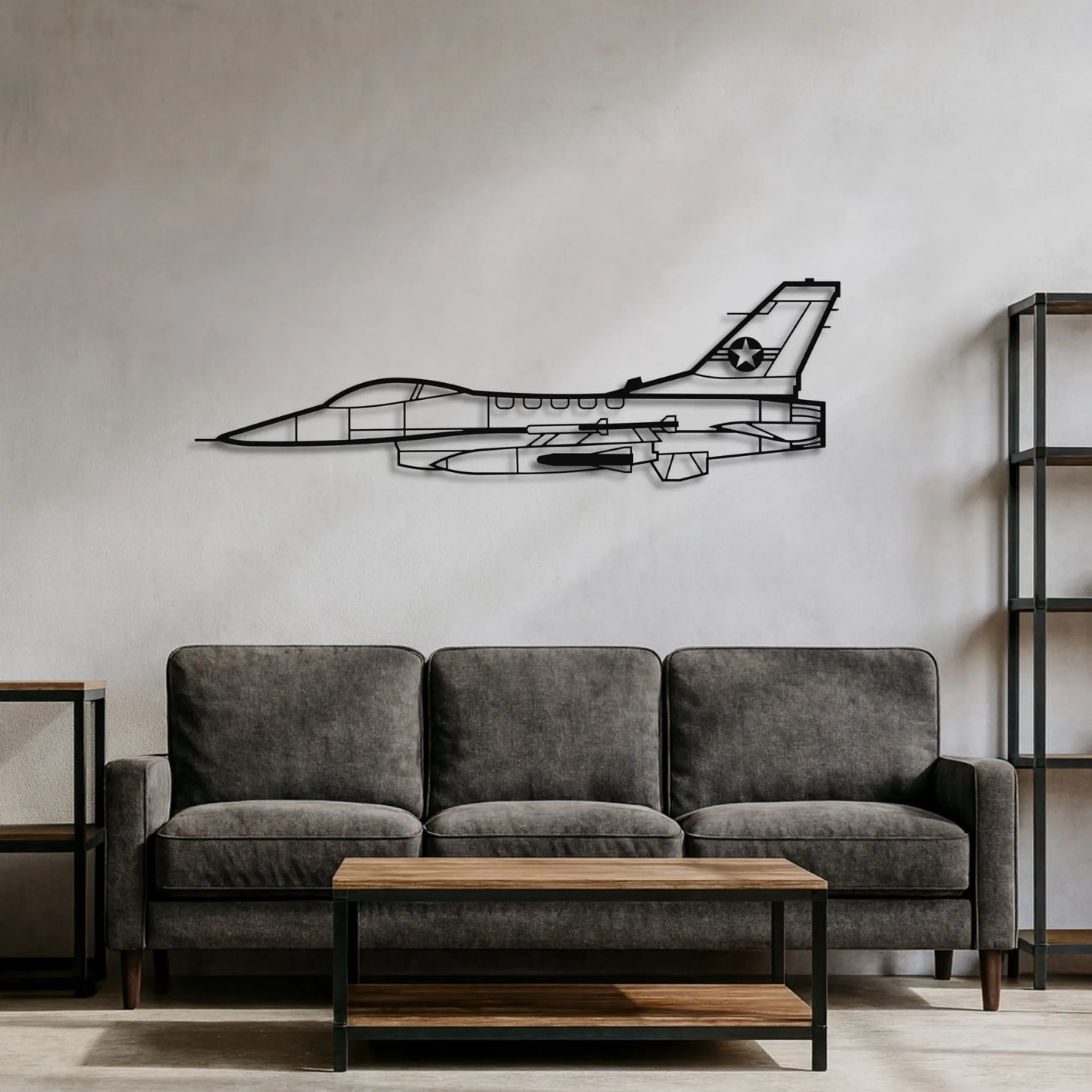F-16 Fighting Falcon – Metalowa sylwetka na ścianę