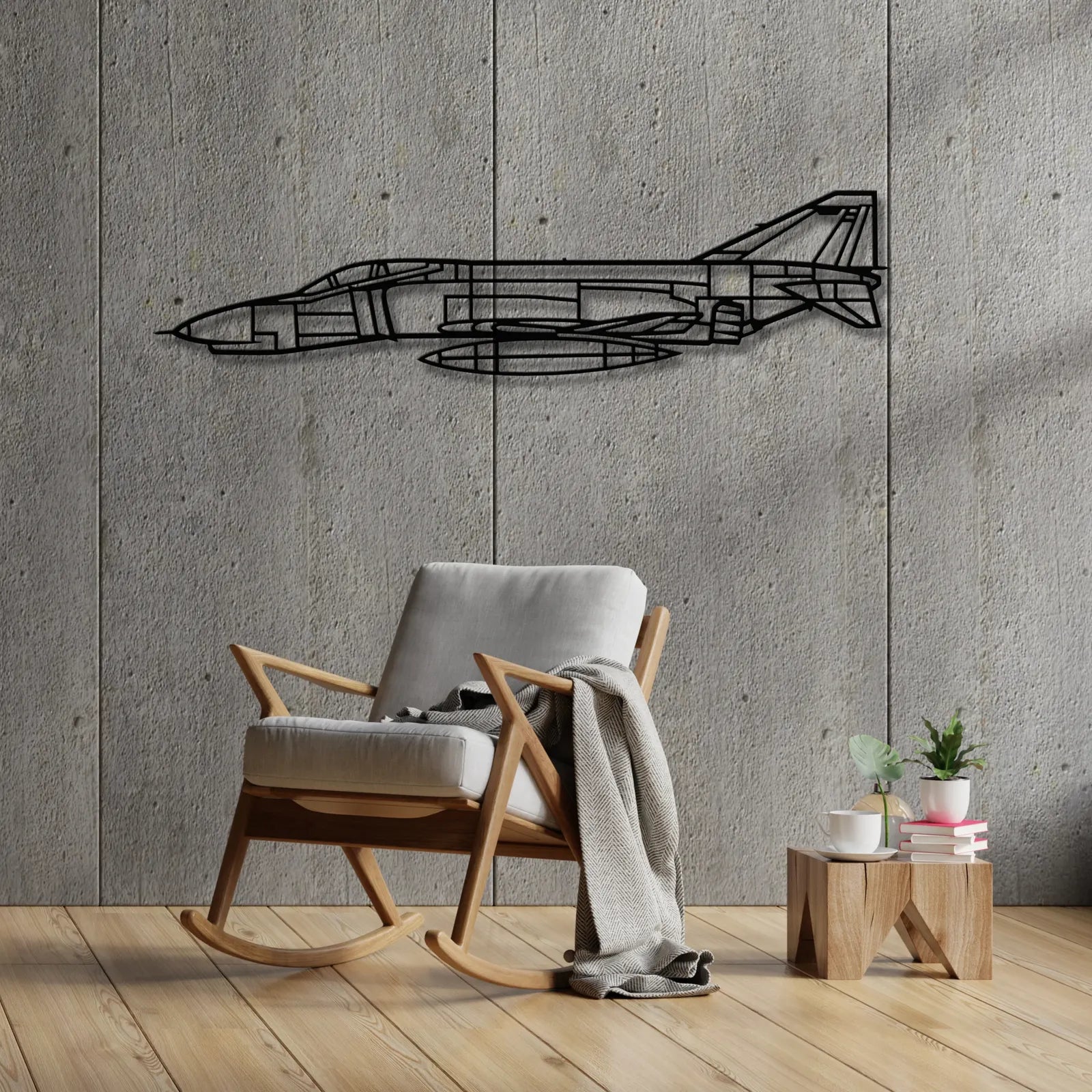 Aranżacja loftowa z wykorzystaniem - F-4 Phantom – Metalowa sylwetka na ścianę