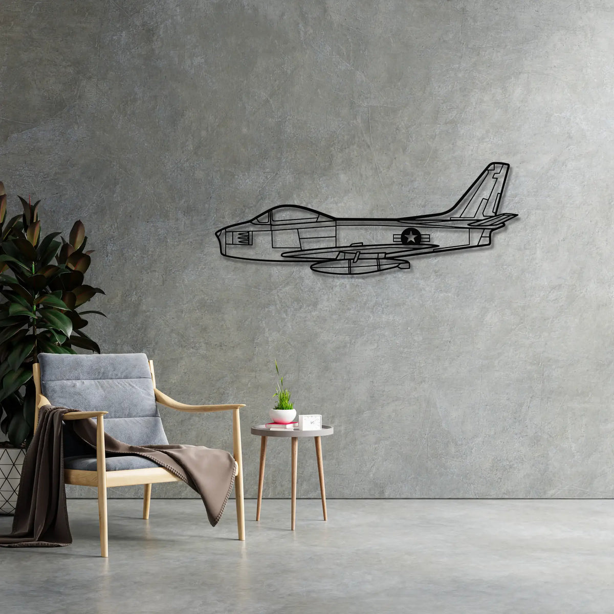 North American F-86 Sabre - Metalowa dekoracja ścienna - metalowa ozdoba we wnętrzu industrialnym