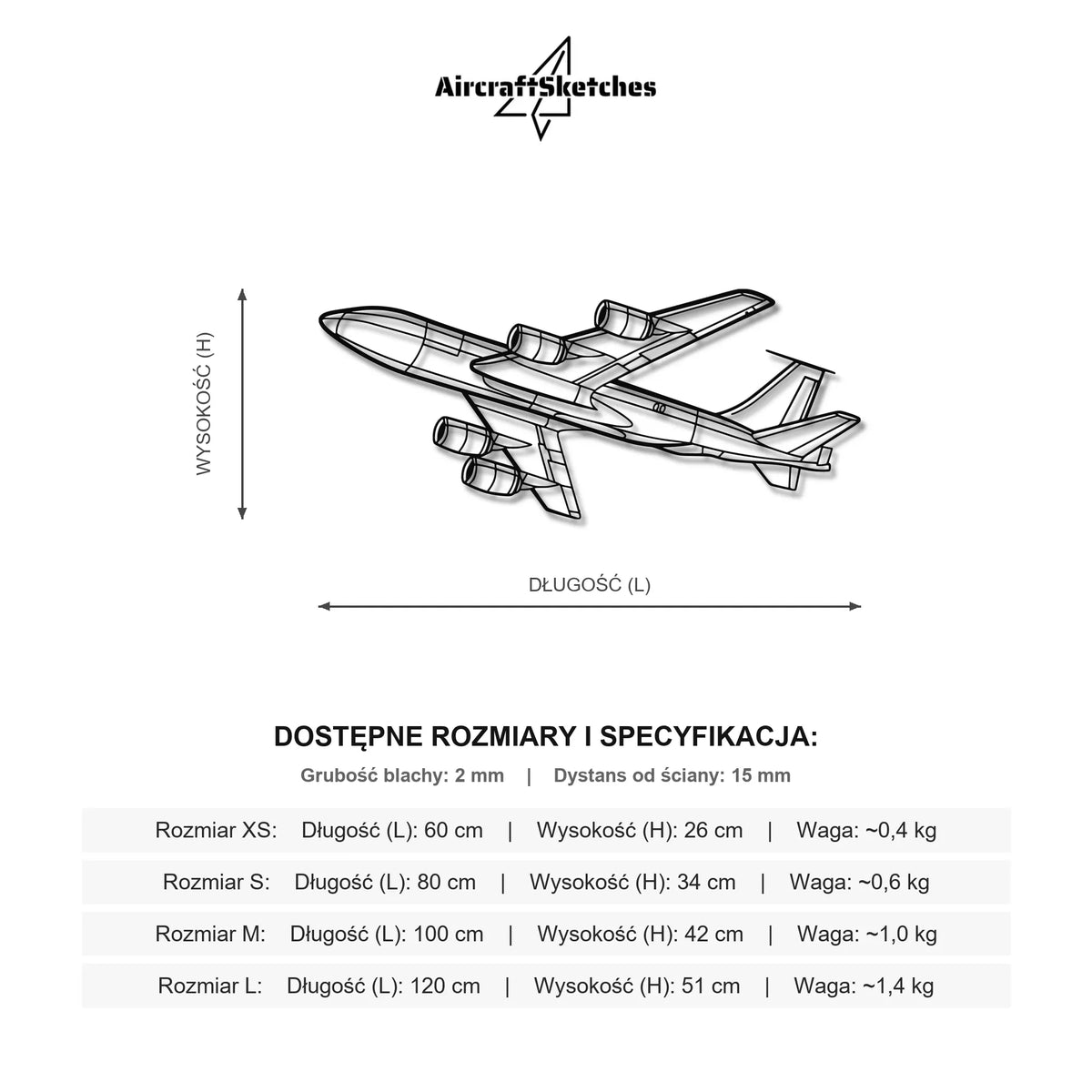 Wymiary i specyfikacja techniczna modelu: Boeing KC-135R Stratotanker - Metalowa dekoracja ścienna