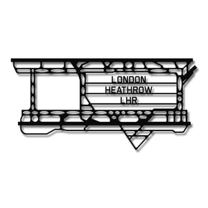 LHR London Heathrow – Metalowa sylwetka na ścianę - precyzyjne detale metalowego modelu