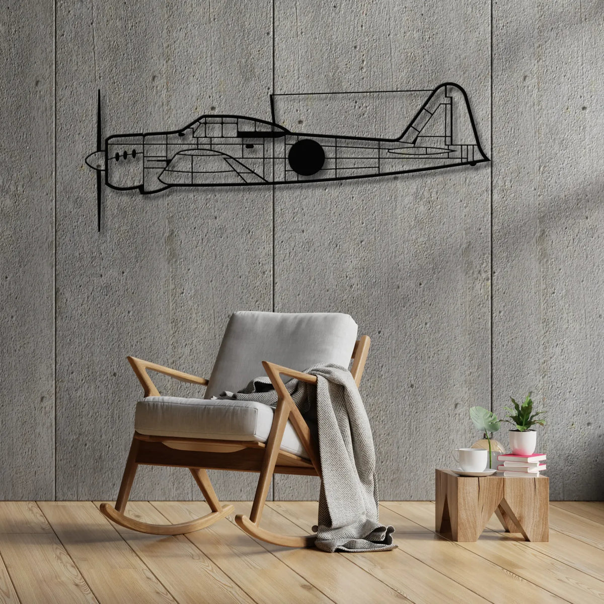 Aranżacja loftowa z wykorzystaniem - Mitsubishi A6M Zero – Metalowa sylwetka na ścianę
