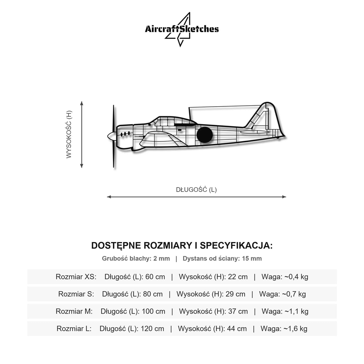 Wymiary i specyfikacja techniczna: Mitsubishi A6M Zero – Metalowa sylwetka na ścianę