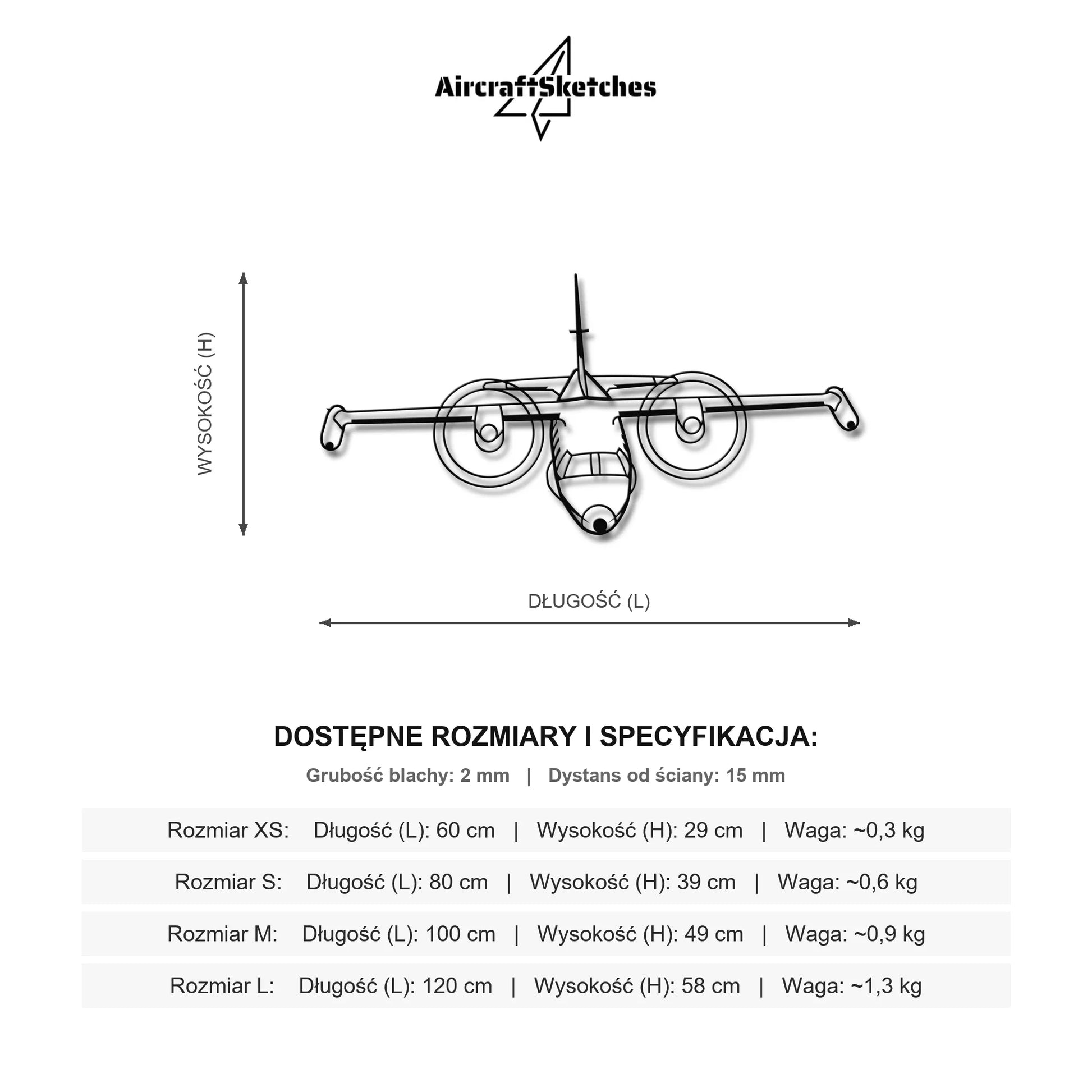 Wymiary i specyfikacja techniczna: Mitsubishi Mu2 – Metalowa sylwetka na ścianę
