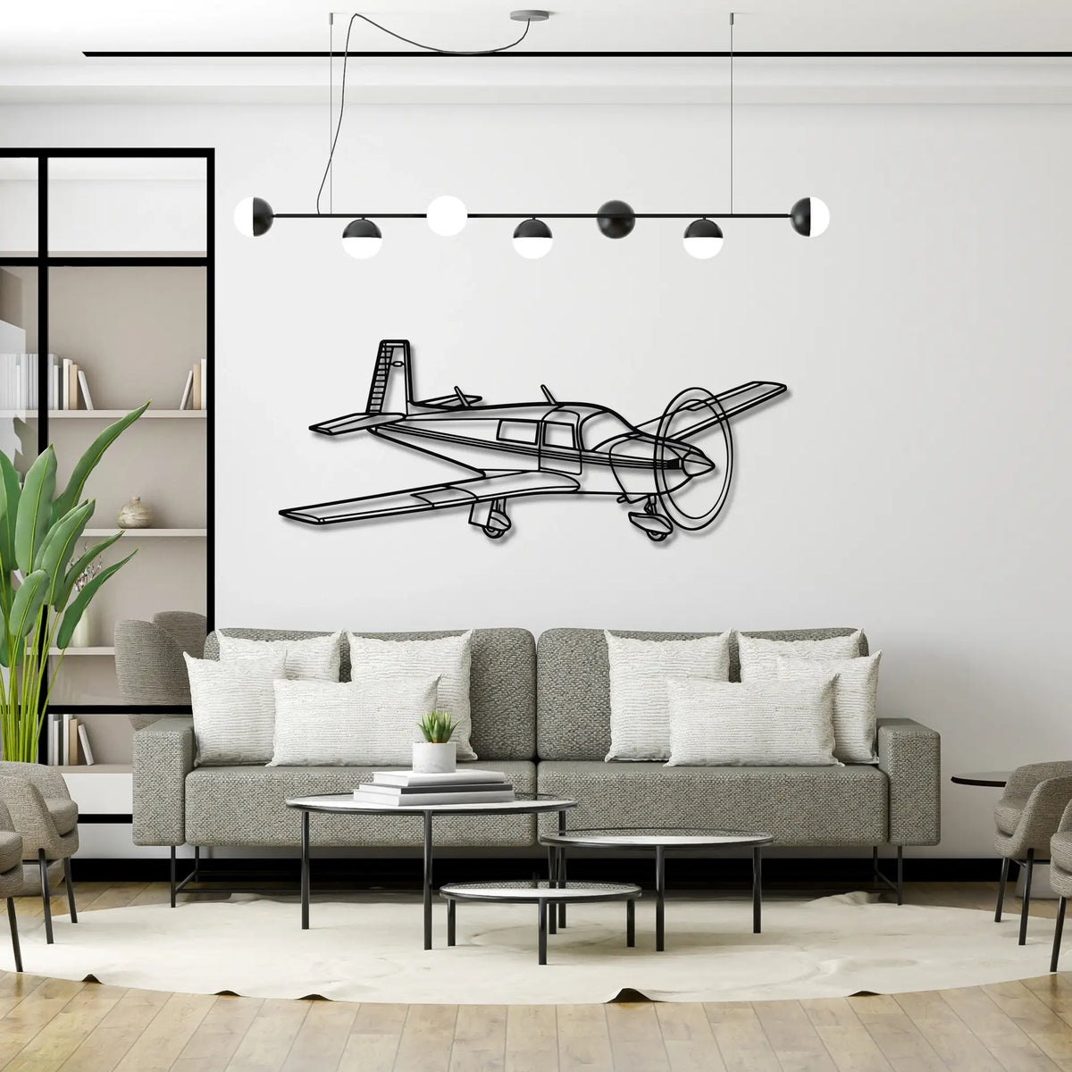 Mooney M20J - Metalowa dekoracja ścienna - aranżacja w stylu loftowym