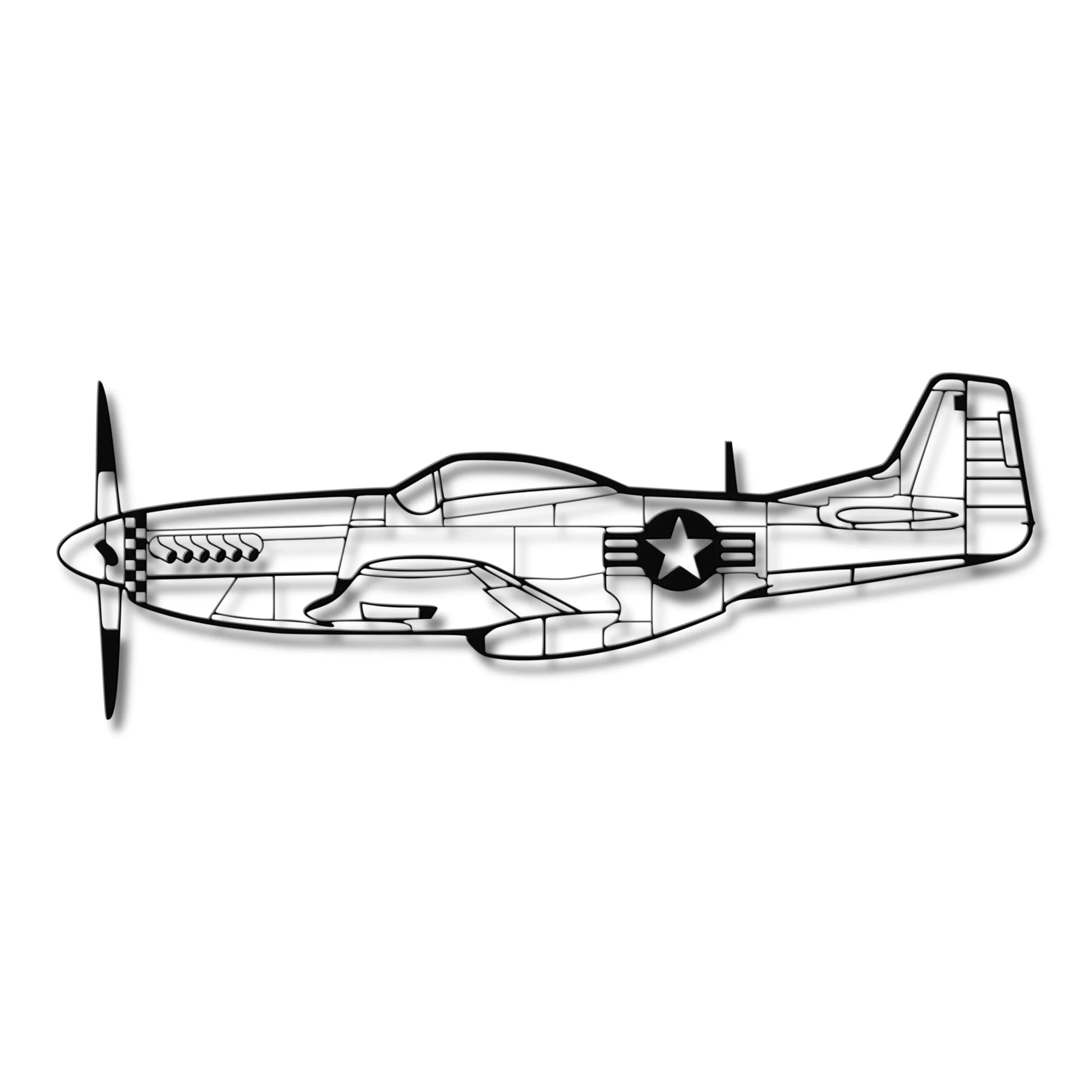 Mustang P-51 – Metalowa sylwetka na ścianę - precyzyjne detale metalowego modelu