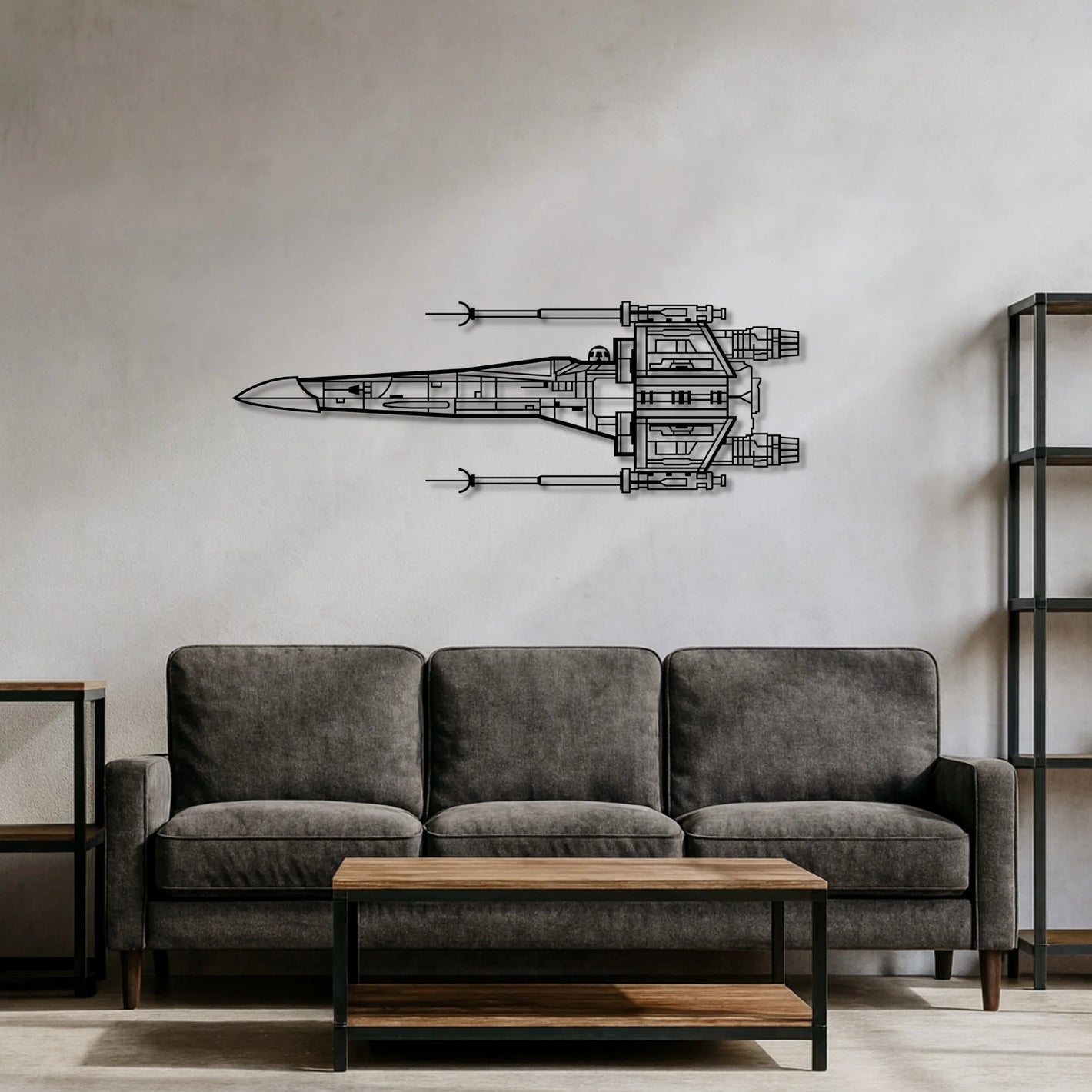 Metalowa dekoracja ścienna – inspirowany legendarnym myśliwcem sci-fi