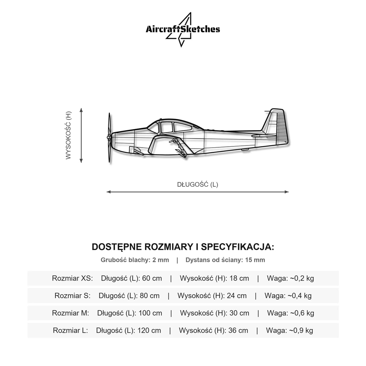 Wymiary i specyfikacja techniczna modelu: North American L-17 Navion - Metalowa dekoracja ścienna