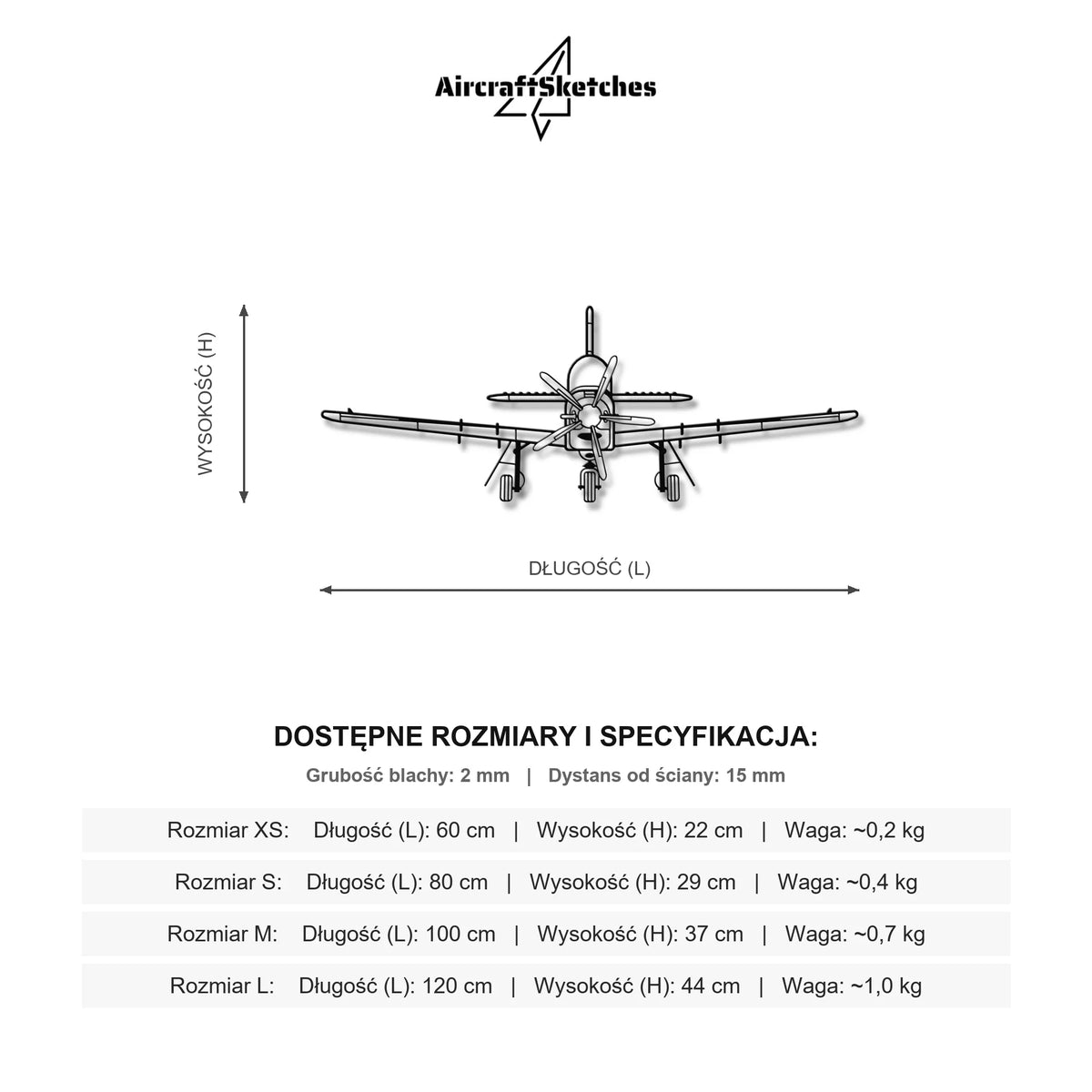 Wymiary i specyfikacja techniczna: Orlik PZL 130 – Metalowa sylwetka na ścianę