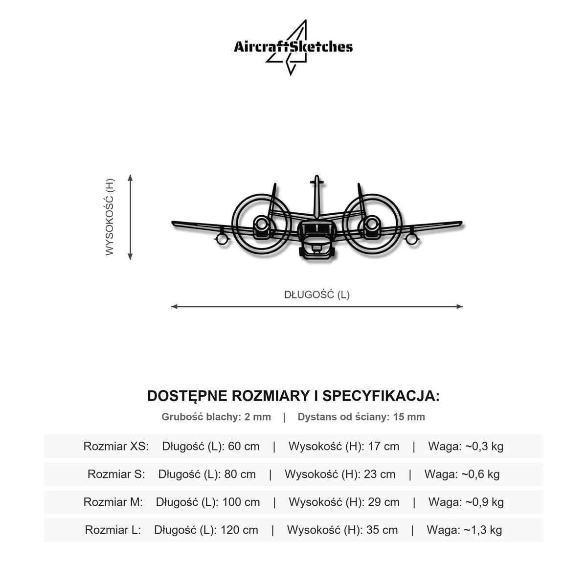 Wymiary i specyfikacja techniczna modelu: OV-1 Mohawk - Metalowa dekoracja ścienna