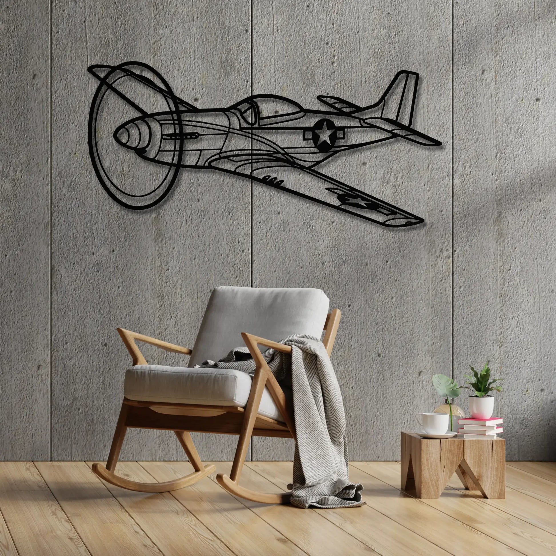 P 51 Mustang W Locie Horyzontalnym - Ekskluzywna Metalowa Sylwetka - aranżacja w stylu loftowym