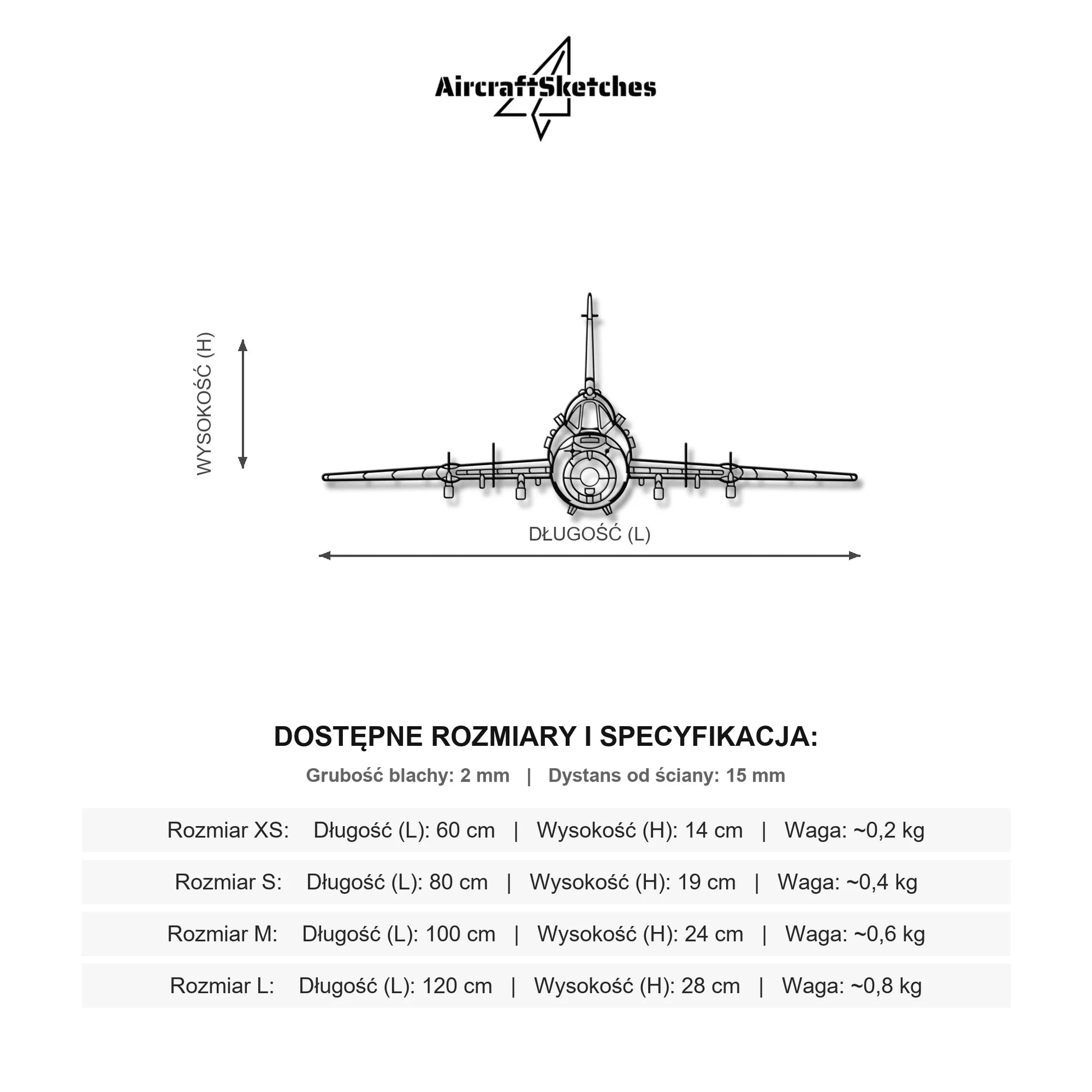Wymiary i specyfikacja techniczna: Su-22 – Metalowa sylwetka na ścianę
