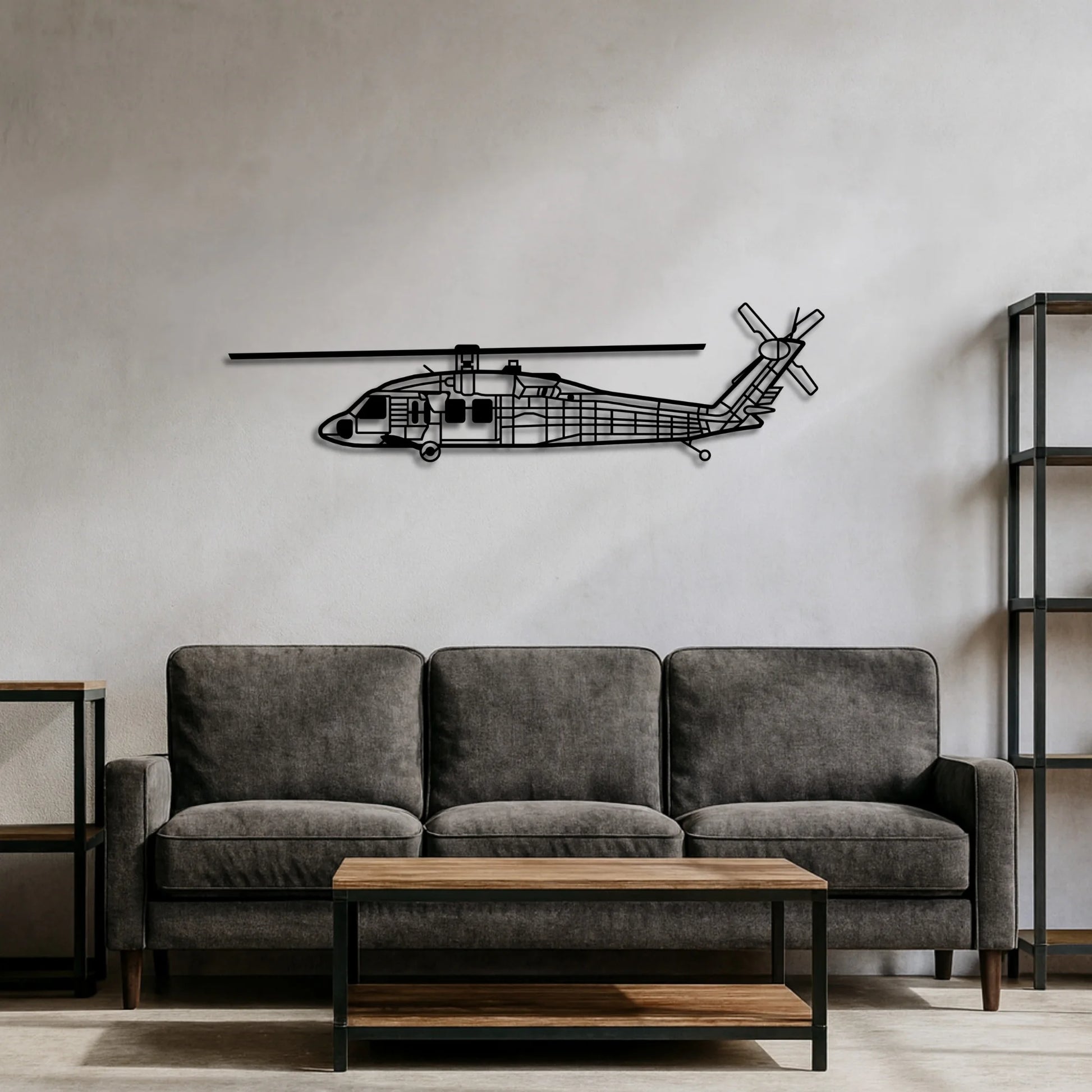 UH 60 Black Hawk – Metalowa sylwetka na ścianę | Aircraft Sketches