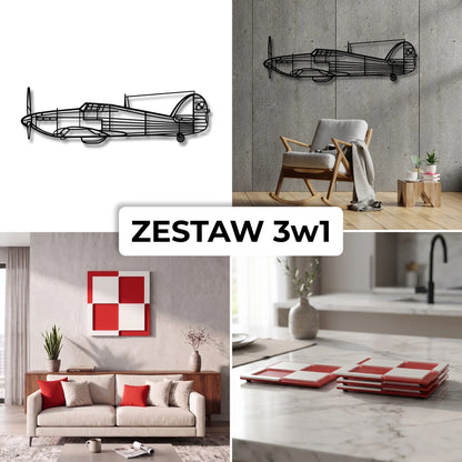 Zestaw Limitowany: Hurricane Mk I 3D + Szachownica Ścienna + Podkładki Szachownice