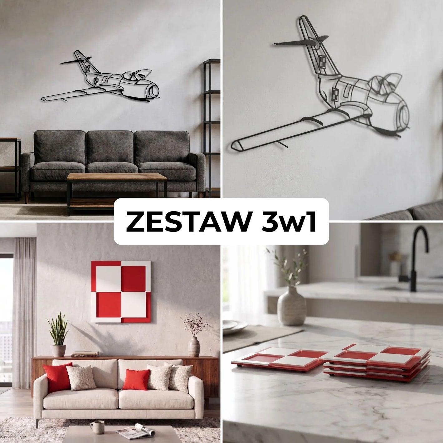 Zestaw Limitowany: MiG-15 (Lim-1/2) 3D + Szachownica Ścienna + Podkładki Szachownice