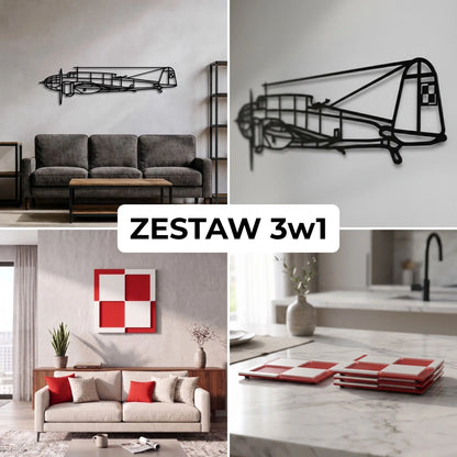 Zestaw Limitowany: PZL.37 Łoś + Szachownica Ścienna + Podkładki Szachownice